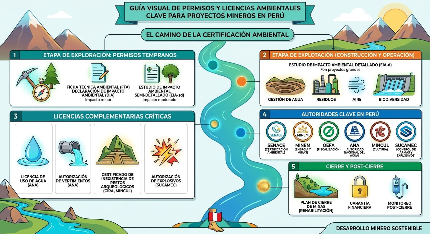 Ingeniero ambiental revisando documentación de permisos mineros en campo con equipo de medición