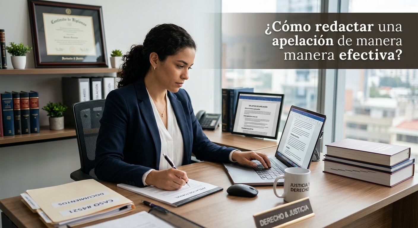 Abogado analizando sentencia judicial en oficina legal para preparar recurso de apelación